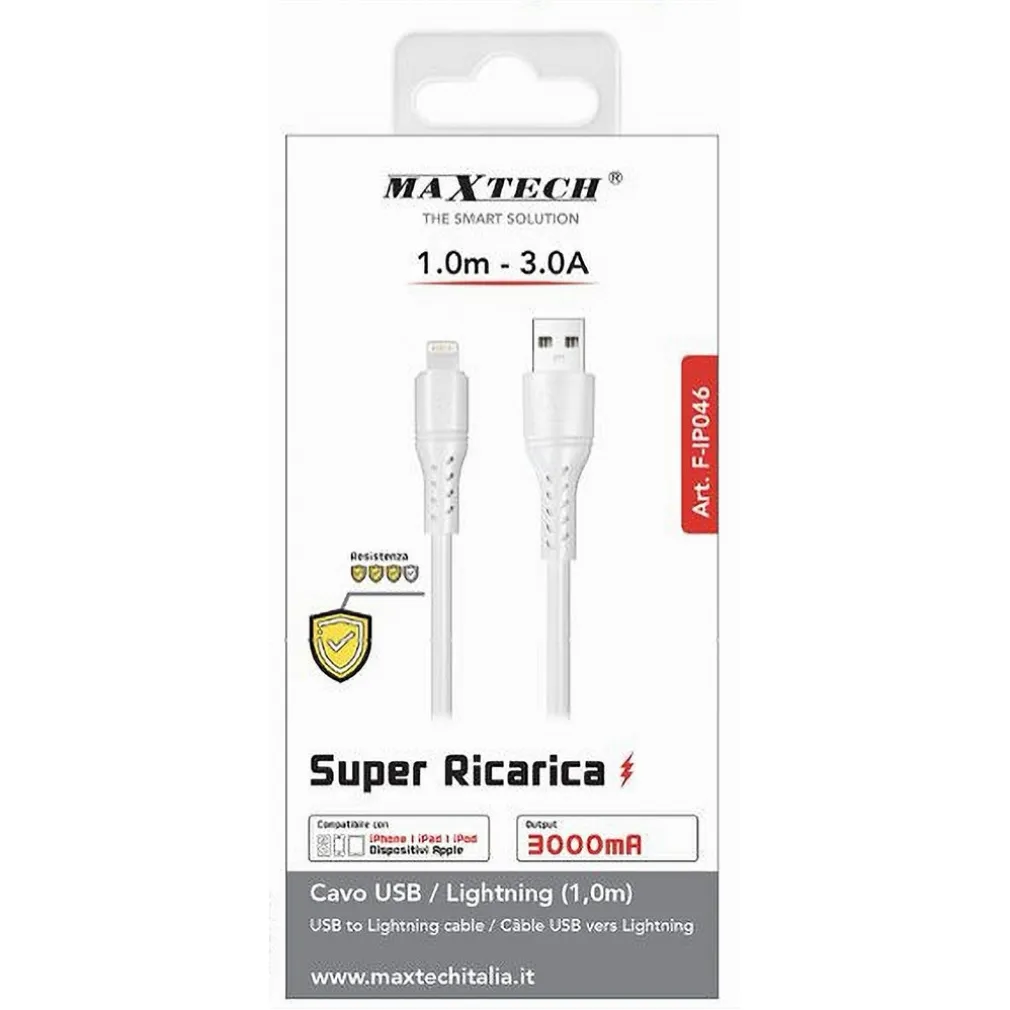 CAVO USB LIGHTNING 3A 1MT SUPER RICARICA DATI RESISTENTE IPHONE IPAD IPOD F-IP046