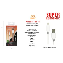CAVO USB LIGHTNING SIMPLY COMPATIBILE PER IPHONE IPAD IPOD 1MT MAXTECH F-IP018