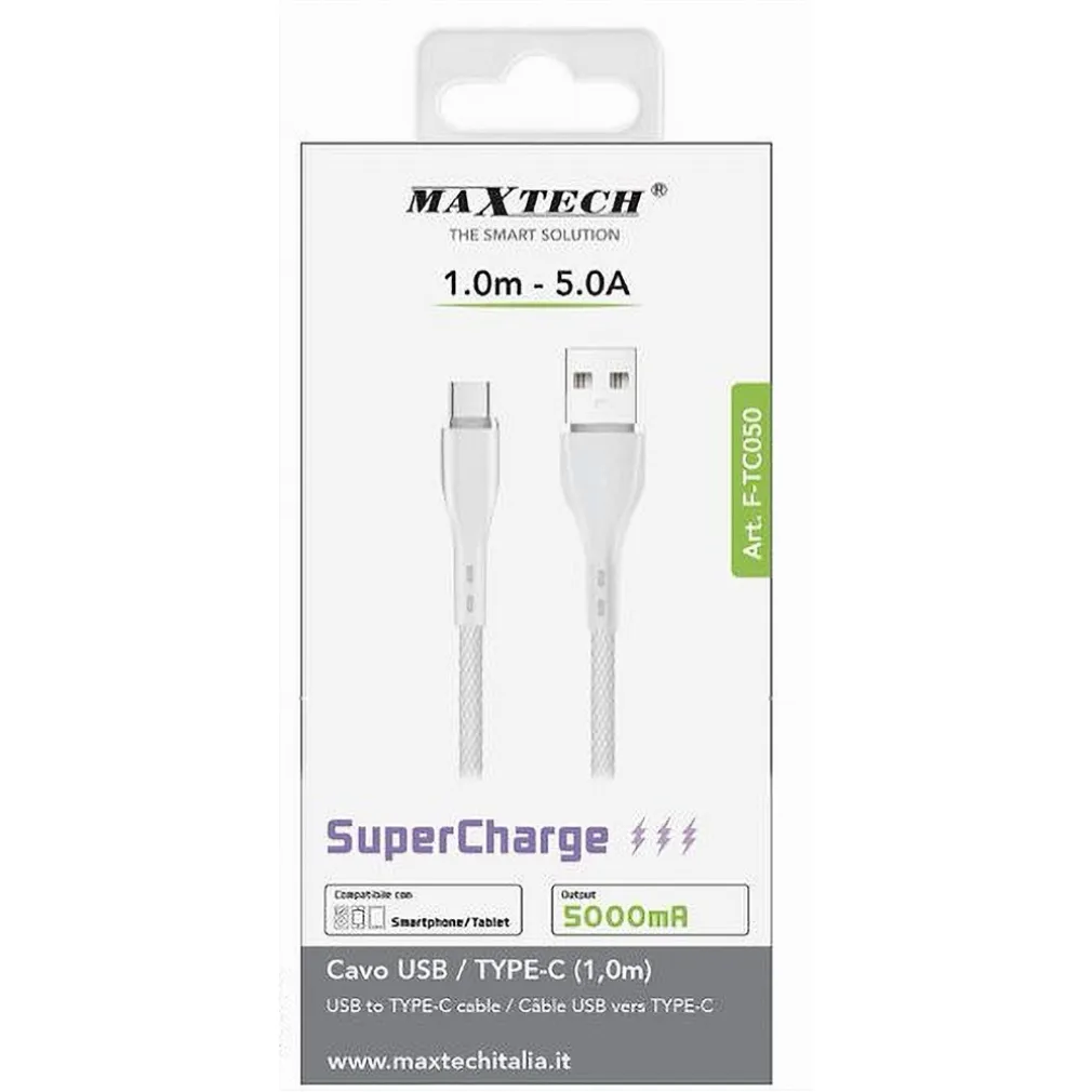 CAVO USB TYPE-C 1 MT SUPERCHARGE RICARICA DATI 5 A PER SMARTPHONE TABLET F-TC050