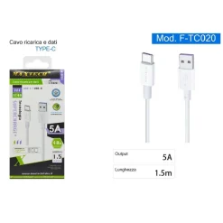 CAVO USB TYPE-C 5A 1.5 METRI DATI RICARICA RAPIDA PER SMARTPHONE TABLET F-TC020