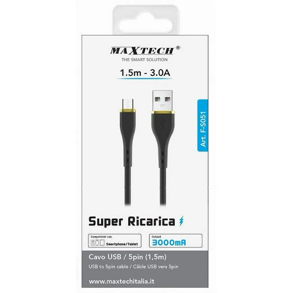 CAVO USB/MICRO USB TRASFERIMENTO DATI SUPER RICARICA 1.5 MT 3A SMARTPHONE F-S051