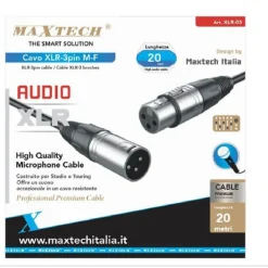 CAVO XLR MASCHIO / FEMMINA 3 PIN AUDIO PROLUNGA PER MICROFONO DA 20 METRI XLR-05