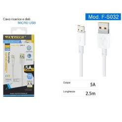 CAVO MICRO USB 2.5MT SUPERCHARGE RICARICA RAPIDA 5A DATI SMARTPHONE F-S032 TABLET