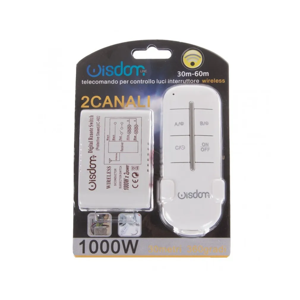 CENTRALINA 2 CANALI + TELECOMANDO WIRELESS WISDOM PER CONTROLLO LUCI LED 1000Wx2