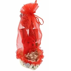 CESTA CON PELUCHE ORSETTO IDEA REGALO SAN VALENTINO FIORI CUORE CONFEZIONE 63295