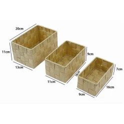 CESTINI TESSUTO 3 SCATOLE ORGANIZER PORTAOGGETTI BAGNOSCHIUMA MAKEUP BEIGE SCURO
