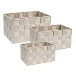 CESTINI TESSUTO 3SCATOLE ORGANIZER PORTAOGGETTI BAGNOSCHIUMA MAKEUP BEIGE CHIARO