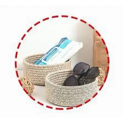 CESTINO CESTO CON MANICI PORTA OGGETTI TESSUTO INTRECCIATO ROTONDO 29X13CM 10637