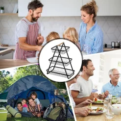 CESTINO PORTA FRUTTA RETTANGOLARE A 3 RIPIANI CON MANICO LEGNO DECORAZIONE CUCINA CASA