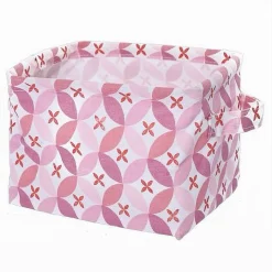 CESTO CONTENITORE PORTABIANCHERIA BUCATO CON MANICI TESSUTO ROSA 26X20X16CM 79203