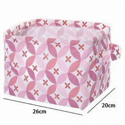 CESTO CONTENITORE PORTABIANCHERIA BUCATO CON MANICI TESSUTO ROSA 26X20X16CM 79203