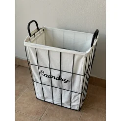 CESTO CONTENITORE PORTABIANCHERIA IN TESSUTO CON STRUTTURA IN METALLO BAGNO 10630