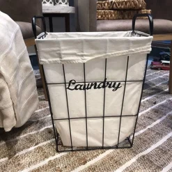 CESTO CONTENITORE PORTABIANCHERIA IN TESSUTO CON STRUTTURA IN METALLO BAGNO 10630