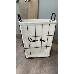 CESTO CONTENITORE PORTABIANCHERIA IN TESSUTO CON STRUTTURA IN METALLO BAGNO 10630