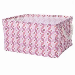 CESTO CONTENITORE PORTABIANCHERIA BUCATO CON MANICI TESSUTO ROSA 43X32X25CM 79207