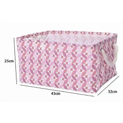 CESTO CONTENITORE PORTABIANCHERIA BUCATO CON MANICI TESSUTO ROSA 43X32X25CM 79207