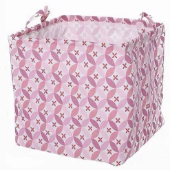 CESTO CONTENITORE PORTABIANCHERIA BUCATO CON MANICI TESSUTO ROSA 33X33X31CM 79205
