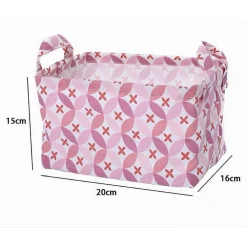 CESTO CONTENITORE PORTABIANCHERIA BUCATO CON MANICI TESSUTO ROSA 20X15X16CM 79201