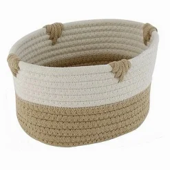 CESTO PORTA BIANCHERIA BICOLORE IN TESSUTO INTRECCIATO CESTINO 20X15X11 CM 10658