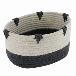 CESTO PORTA BIANCHERIA BICOLORE IN TESSUTO INTRECCIATO CESTINO 25X18X13 CM 10663