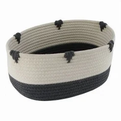 CESTO PORTA BIANCHERIA BICOLORE IN TESSUTO INTRECCIATO CESTINO 30X22X14CM 10664