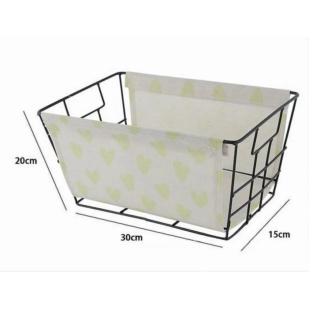 CESTO PORTA OGGETTI IN FERRO TESSUTO STAMPA CUORI GIALLI MANICI 30X20X15CM 10617