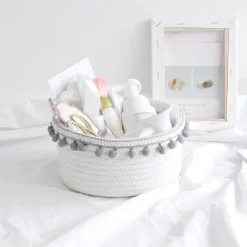 CESTO PORTA OGGETTI PER BIANCHERIA IN CORDA PON PON GRIGI CESTINO 22X9.5CM 10670