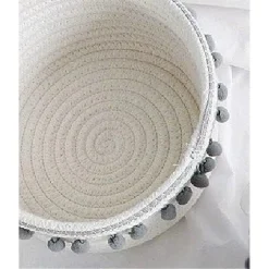 CESTO PORTA OGGETTI PER BIANCHERIA IN CORDA PON PON GRIGI CESTINO 22X9.5CM 10670