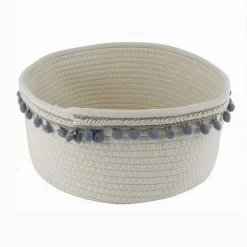 CESTO PORTA OGGETTI PER BIANCHERIA IN CORDA PON PON GRIGI CESTINO 30X14 CM 10671