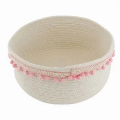 CESTO PORTA OGGETTI PER BIANCHERIA IN CORDA PON PON ROSA CESTINO 30X14 CM 10667