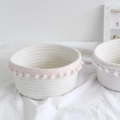 CESTO PORTA OGGETTI PER BIANCHERIA IN CORDA PON PON ROSA CESTINO 30X14 CM 10667