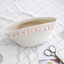 CESTO PORTA OGGETTI PER BIANCHERIA IN CORDA PON PON ROSA CESTINO 22X9.5 CM 10666