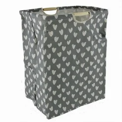 CESTO PORTABIANCHERIA CUORI BIANCHI CONTENITORE PANNI SPORCHI RICHIUDIBILE 10621