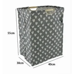 CESTO PORTABIANCHERIA CUORI BIANCHI CONTENITORE PANNI SPORCHI RICHIUDIBILE 10621