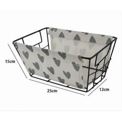 CESTO PORTAOGGETTI IN FERRO TESSUTO STAMPA A CUORI GRIGI MANICI 25X15X12CM 10616