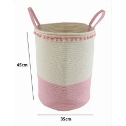 CESTO PORTAOGGETTI PER BIANCHERIA IN CORDA PON PON ROSA CON MANICI 35X45CM 10668