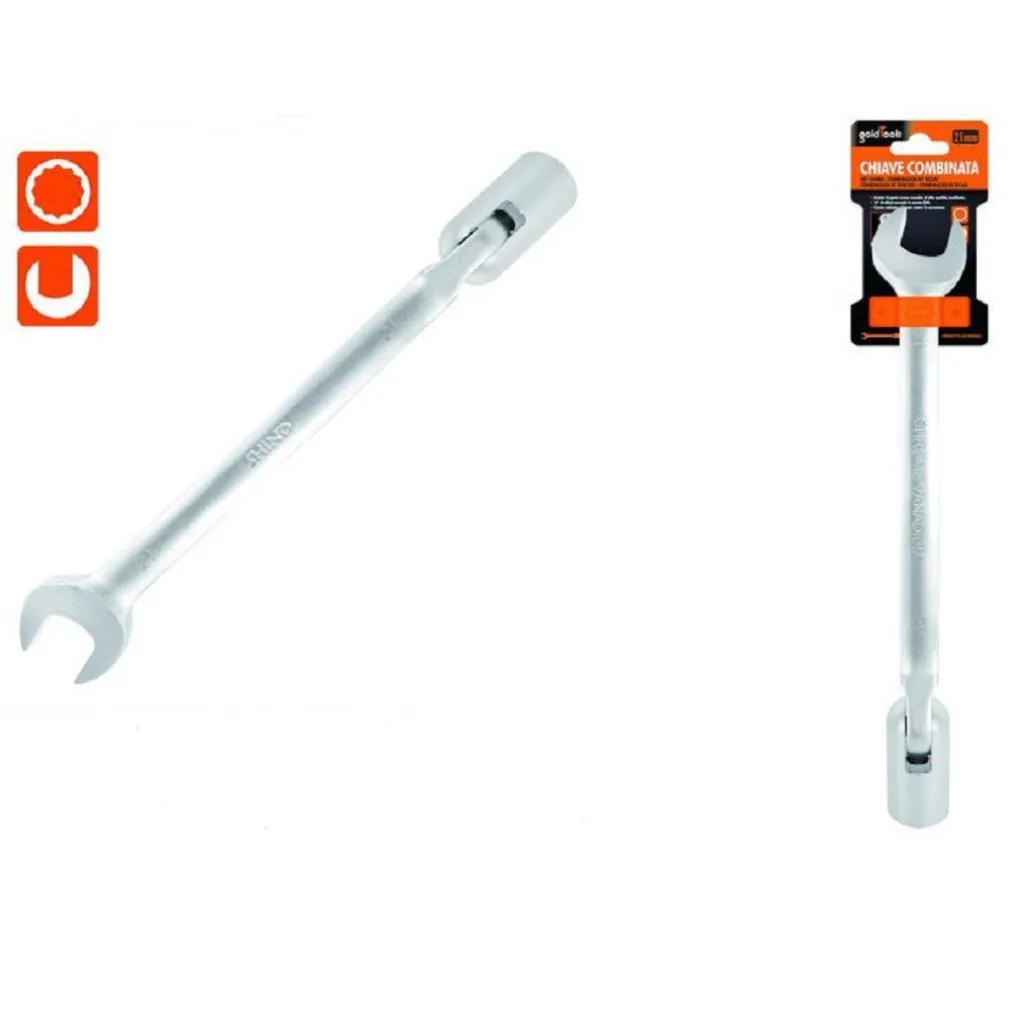 CHIAVE COMBINATA 21MM FISSA E A BUSSOLA POLIGONALE CON SNODO CROMO VANADIO 97568