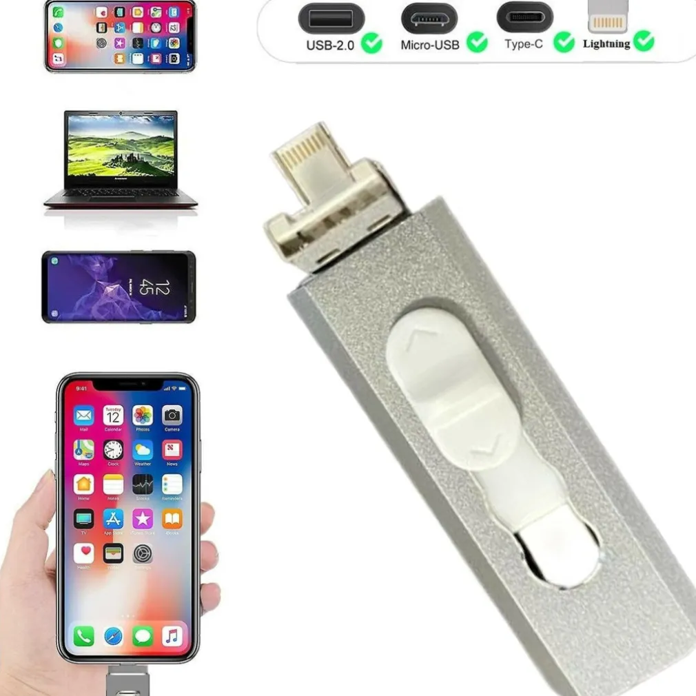 CHIAVETTA PEN DRIVE FLASHDRIVE DA 128GB 4 IN 1 USB PER IPHONE IOS ANDROID TYPE C