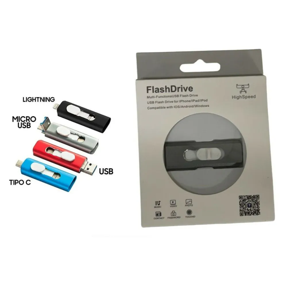 CHIAVETTA PEN DRIVE FLASHDRIVE DA 128GB 4 IN 1 USB PER IPHONE IOS ANDROID TYPE C
