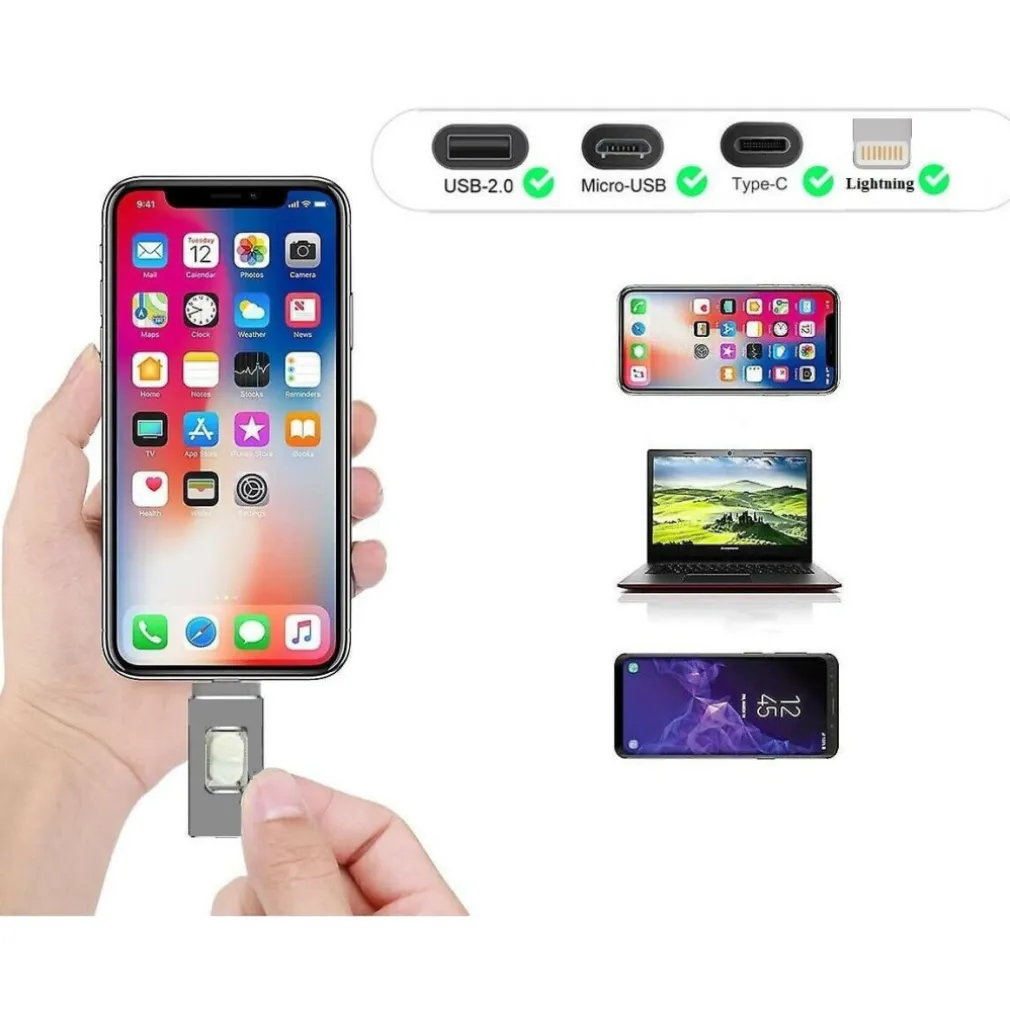 CHIAVETTA PEN DRIVE FLASHDRIVE DA 128GB 4 IN 1 USB PER IPHONE IOS ANDROID TYPE C