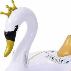 CIAMBELLA SALVAGENTE CAVALCABILE CIGNO BIANCO E ORO BAMBINI 115CM MARE PISCINA
