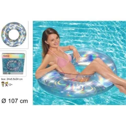 CIAMBELLA SALVAGENTE GONFIABILE IRIDESCENTE 107 CM MARE SPIAGGIA PISCINA 36240