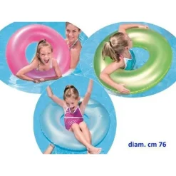 CIAMBELLA SALVAGENTE GONFIABILE PER BAMBINI TRASPARENTE NEON NUOTO 76 CM 36024