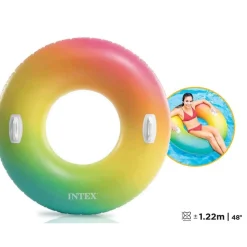 CIAMBELLONE GONFIABILE GALLEGGIANTE PISCINA MARE ARCOBALENO MANIGLIE 122CM 58202