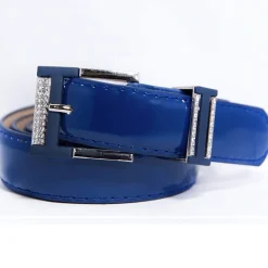 CINTURA DONNA BLU ECOPELLE PELLE CINTA TESSUTO FIBBIA IN METALLO BRILLANTINI