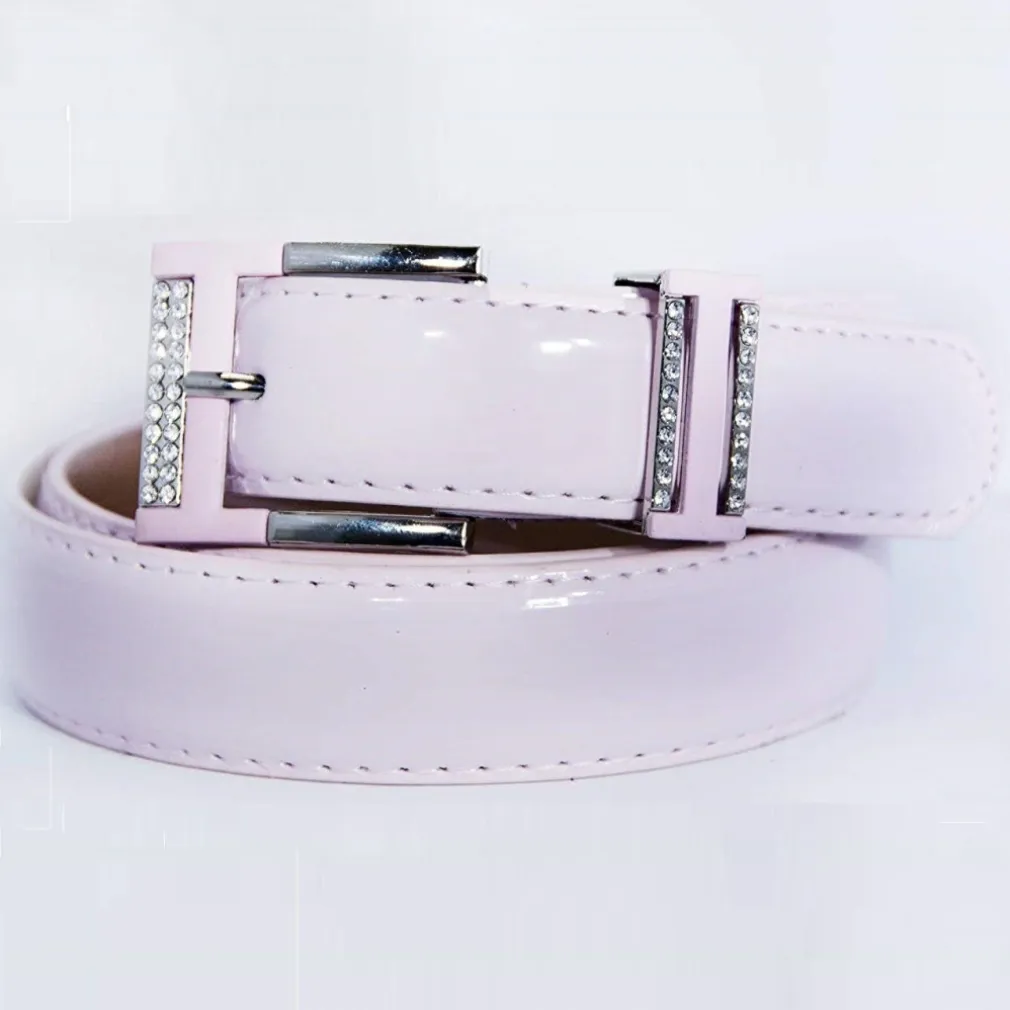 CINTURA DONNA ROSA ECOPELLE PELLE CINTA TESSUTO FIBBIA IN METALLO BRILLANTINI