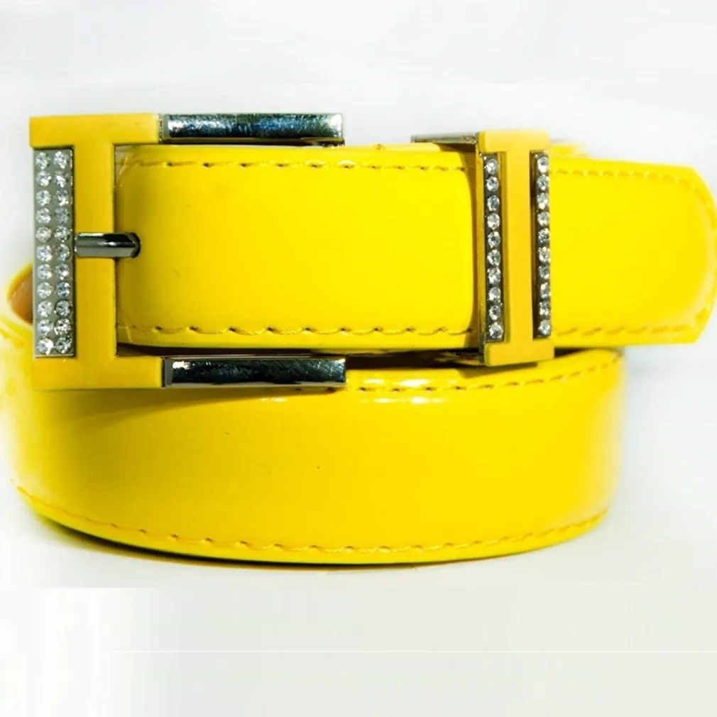 CINTURA GIALLO ECOPELLE PELLE CINTA TESSUTO FIBBIA IN METALLO BRILLANTINI