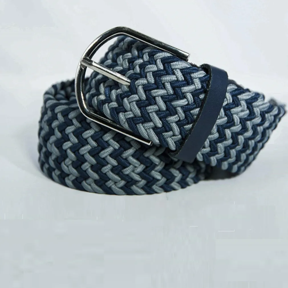 CINTURA UOMO DONNA INTRECCIATA BLU GRIGIO CORDA CINTA TESSUTO FIBBIA IN METALLO