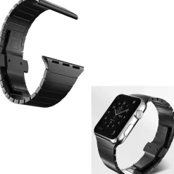 CINTURINO NERO 42MM CATENA COMPATIBILE CON IWATCH SERIE 3/2/1 CHIUSURA FARFALLA