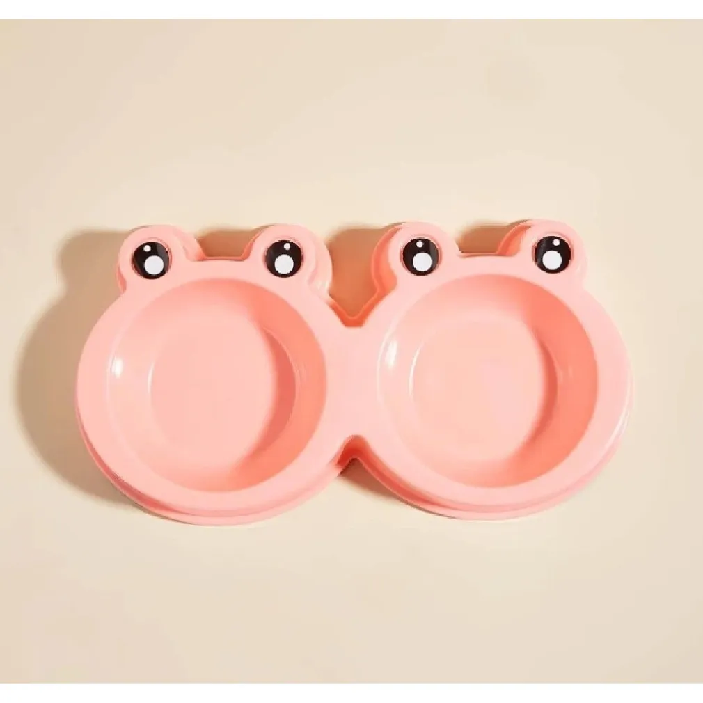 CIOTOLA CON DESIGN RANA PER CANE GATTO ANIMALE DOMESTICO DOPPIO PER CIBO ACQUA